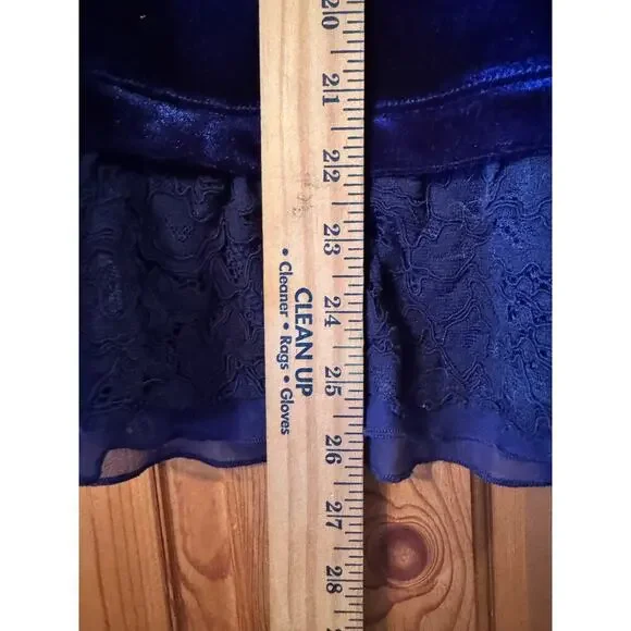 Sundance Royal Blue Velvet Lace Trim Long Sleeve Tunic Top Size S - Picture 5 of 5